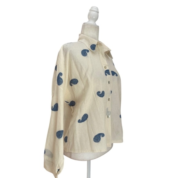 Civico 51 Lab Cream Button-Up Shirt Embroidered Blue Paisley Made in Italy NWT - Picture 2 of 8